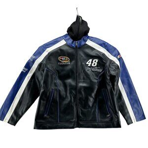 NASCAR Mens Leather Jacket XXL Lowes Team Jimmie Johnson #48 Racing Black Blue